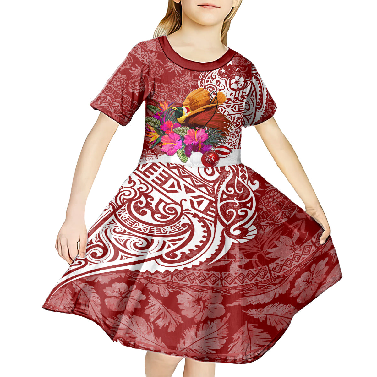 Papua New Guinea Christmas Kid Short Sleeve Dress Bird-of-Paradise Special - Wonder Print Shop