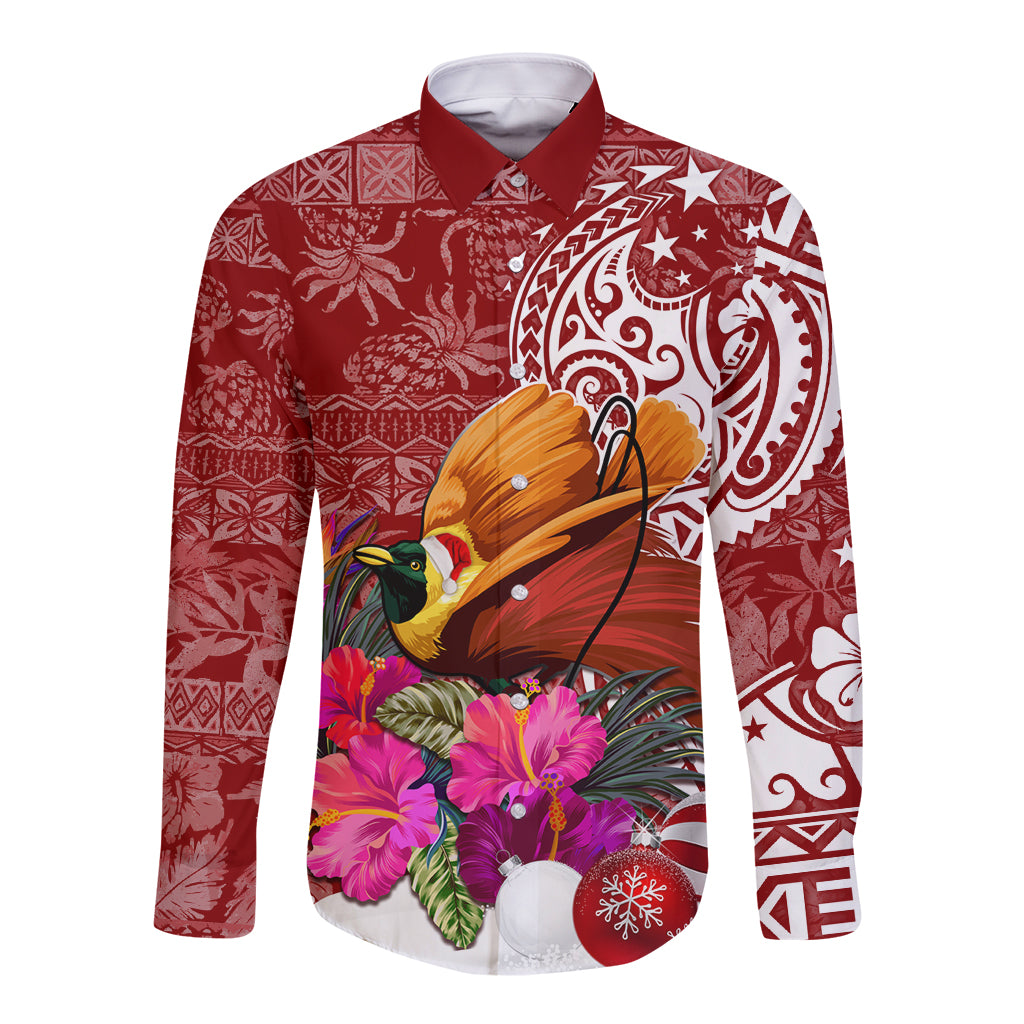 Papua New Guinea Christmas Long Sleeve Button Shirt Bird-of-Paradise Special - Wonder Print Shop