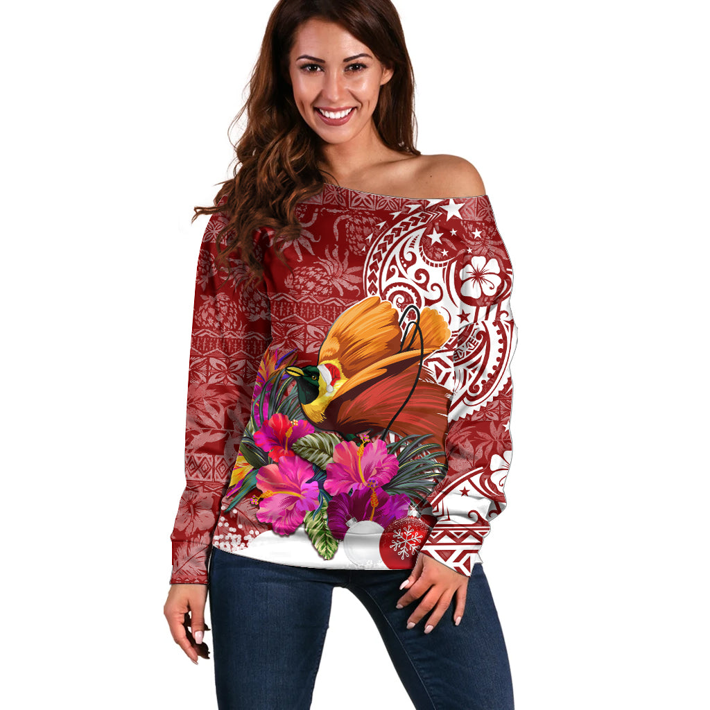 Papua New Guinea Christmas Off Shoulder Sweater Bird-of-Paradise Special - Wonder Print Shop
