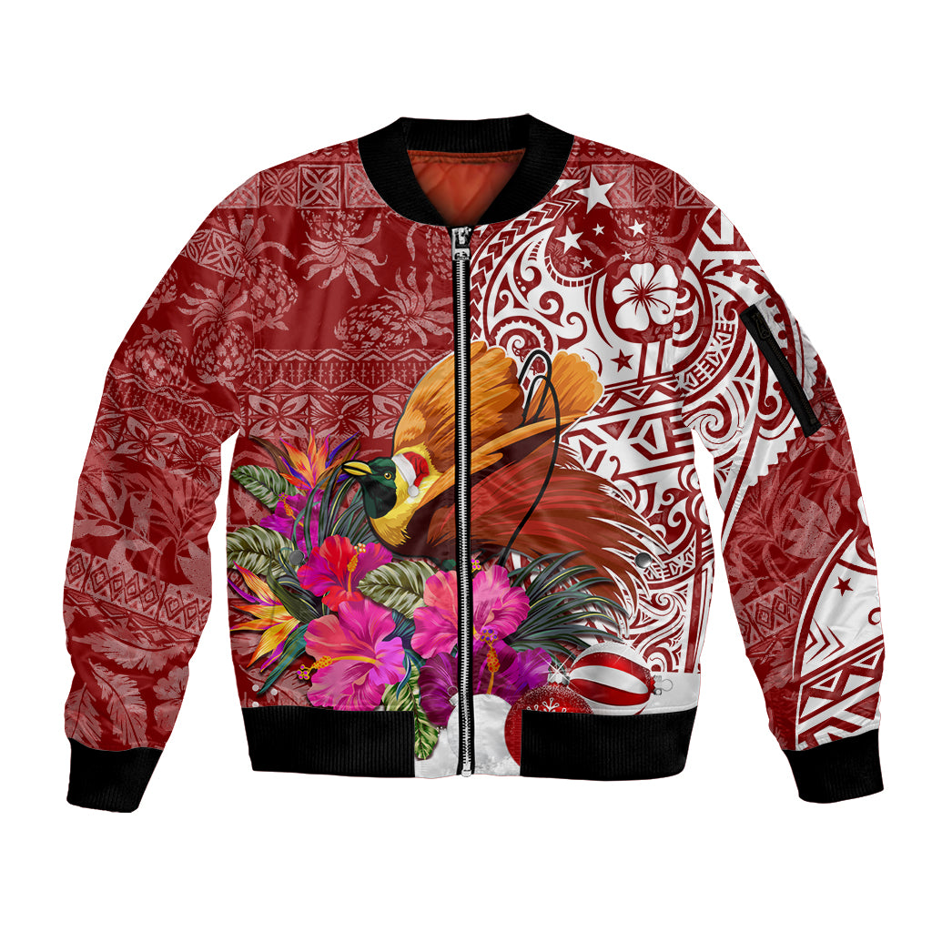 Papua New Guinea Christmas Sleeve Zip Bomber Jacket Bird-of-Paradise Special - Wonder Print Shop