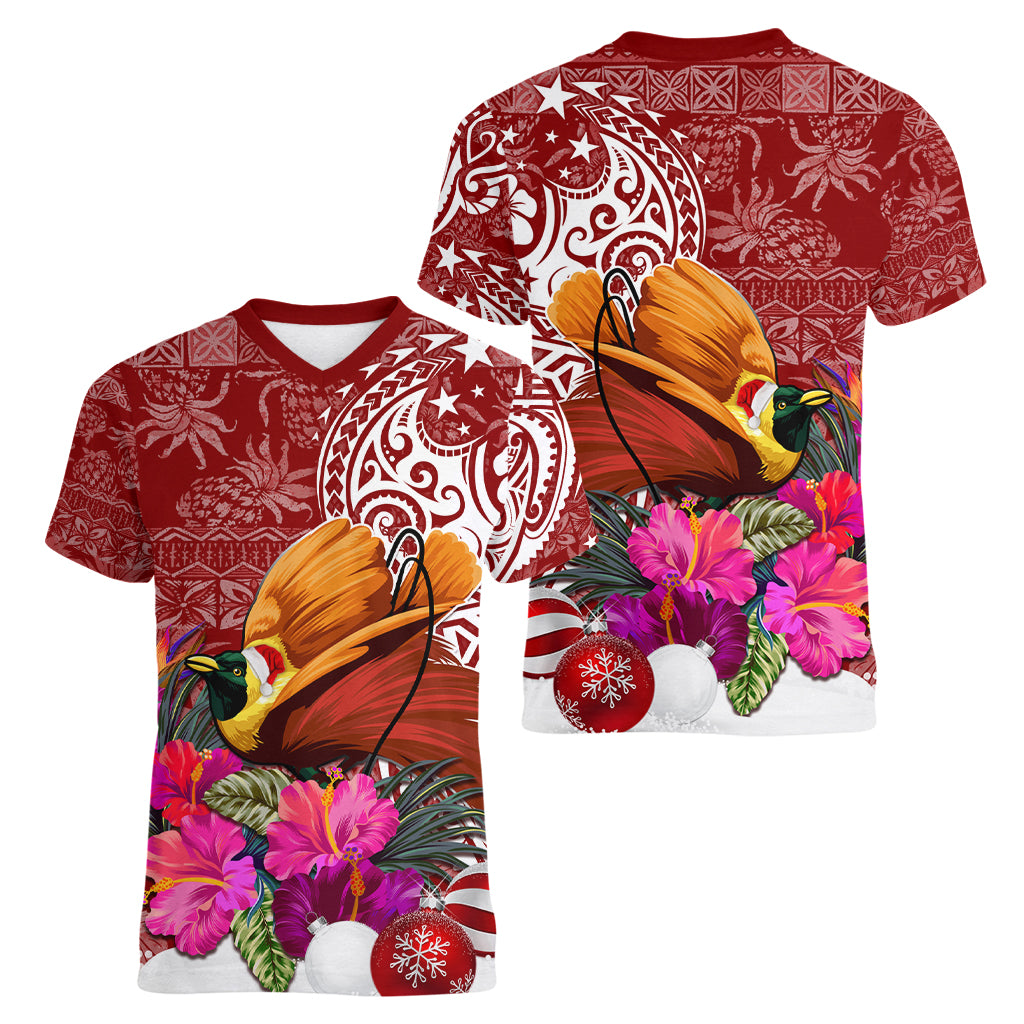 Papua New Guinea Christmas Women V Neck T Shirt Bird-of-Paradise Special - Wonder Print Shop
