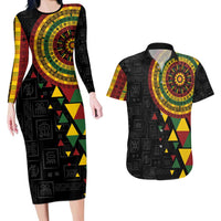 Personalized Adinkra Akan Culture Couples Matching Long Sleeve Bodycon Dress and Hawaiian Shirt Afrikan Colors
