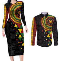 Personalized Adinkra Akan Culture Couples Matching Long Sleeve Bodycon Dress and Long Sleeve Button Shirt Afrikan Colors
