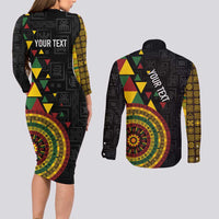 Personalized Adinkra Akan Culture Couples Matching Long Sleeve Bodycon Dress and Long Sleeve Button Shirt Afrikan Colors