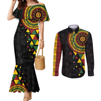 Personalized Adinkra Akan Culture Couples Matching Mermaid Dress and Long Sleeve Button Shirt Afrikan Colors