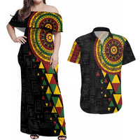 Personalized Adinkra Akan Culture Couples Matching Off Shoulder Maxi Dress and Hawaiian Shirt Afrikan Colors