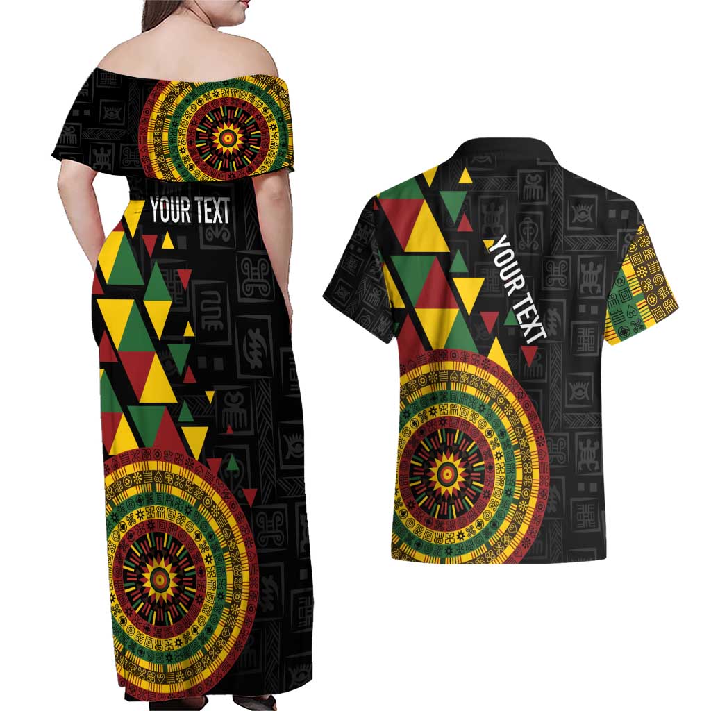 Personalized Adinkra Akan Culture Couples Matching Off Shoulder Maxi Dress and Hawaiian Shirt Afrikan Colors