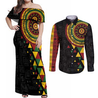 Personalized Adinkra Akan Culture Couples Matching Off Shoulder Maxi Dress and Long Sleeve Button Shirt Afrikan Colors