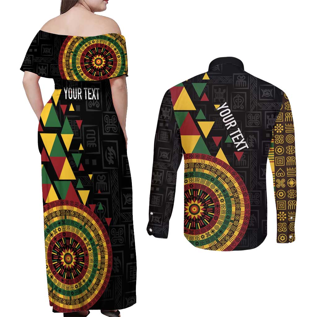 Personalized Adinkra Akan Culture Couples Matching Off Shoulder Maxi Dress and Long Sleeve Button Shirt Afrikan Colors