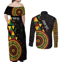 Personalized Adinkra Akan Culture Couples Matching Off Shoulder Maxi Dress and Long Sleeve Button Shirt Afrikan Colors