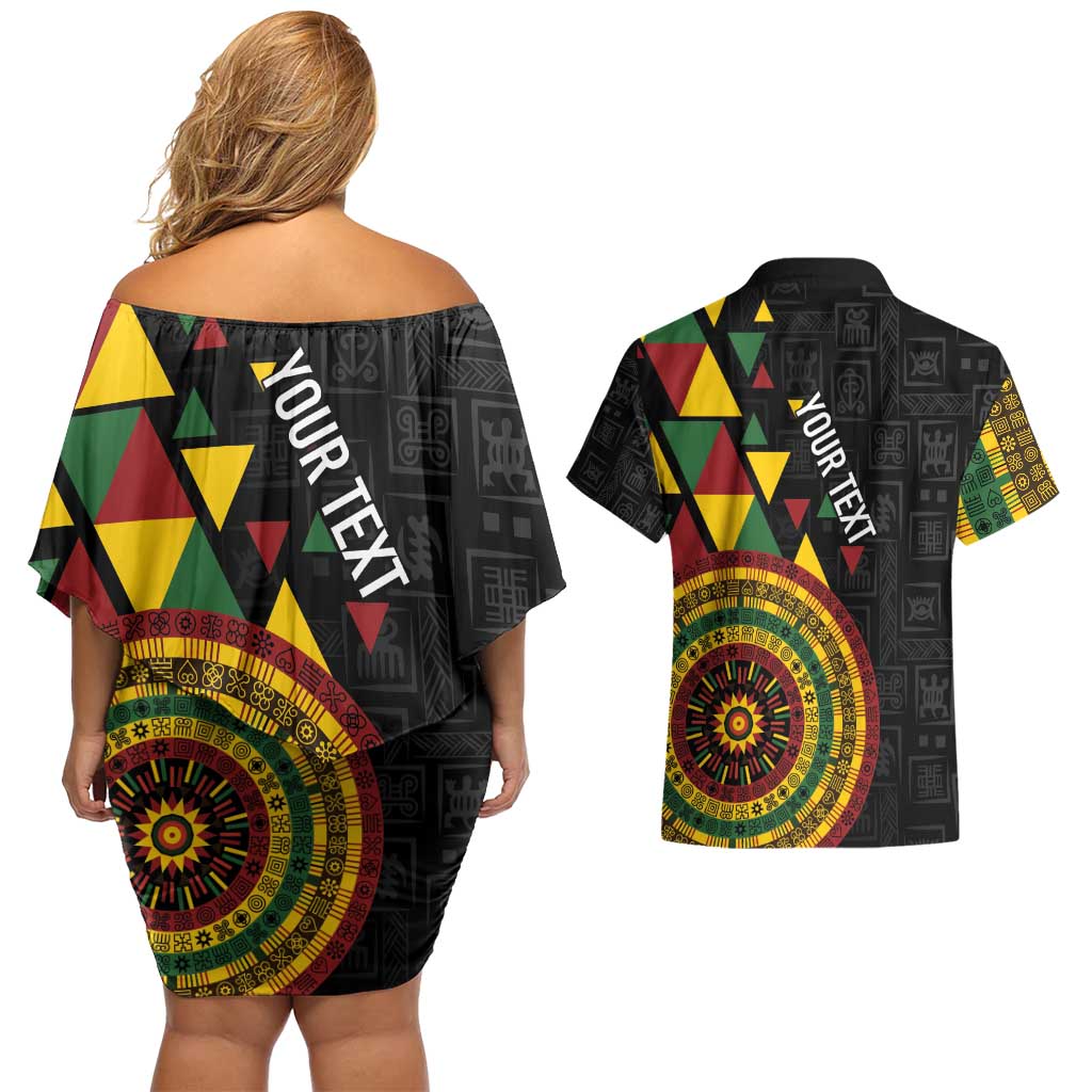 Personalized Adinkra Akan Culture Couples Matching Off Shoulder Short Dress and Hawaiian Shirt Afrikan Colors
