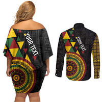 Personalized Adinkra Akan Culture Couples Matching Off Shoulder Short Dress and Long Sleeve Button Shirt Afrikan Colors