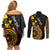 Personalized Adinkra Akan Culture Couples Matching Off Shoulder Short Dress and Long Sleeve Button Shirt Afrikan Colors