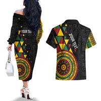 Personalized Adinkra Akan Culture Couples Matching Off The Shoulder Long Sleeve Dress and Hawaiian Shirt Afrikan Colors