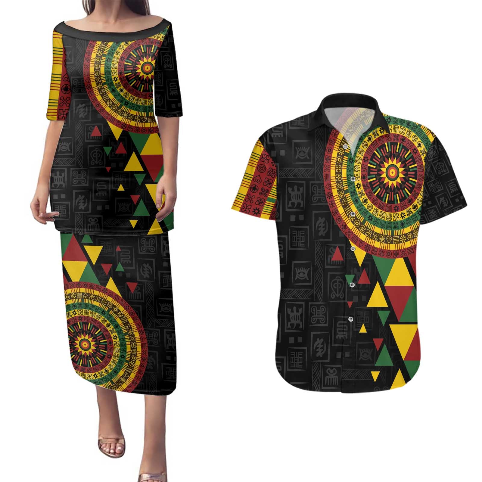 Personalized Adinkra Akan Culture Couples Matching Puletasi and Hawaiian Shirt Afrikan Colors