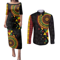 Personalized Adinkra Akan Culture Couples Matching Puletasi and Long Sleeve Button Shirt Afrikan Colors