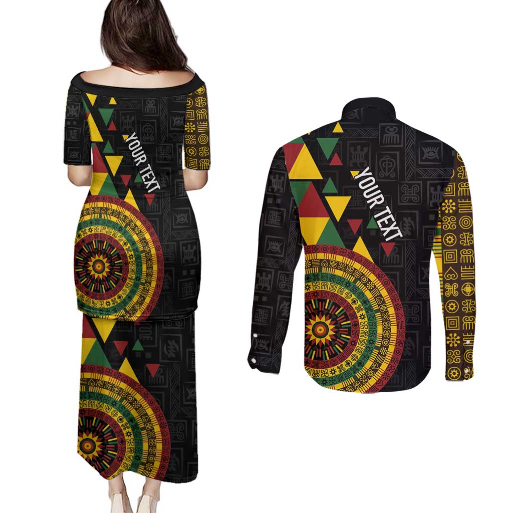 Personalized Adinkra Akan Culture Couples Matching Puletasi and Long Sleeve Button Shirt Afrikan Colors