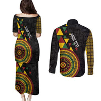 Personalized Adinkra Akan Culture Couples Matching Puletasi and Long Sleeve Button Shirt Afrikan Colors