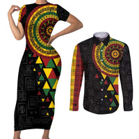 Personalized Adinkra Akan Culture Couples Matching Short Sleeve Bodycon Dress and Long Sleeve Button Shirt Afrikan Colors