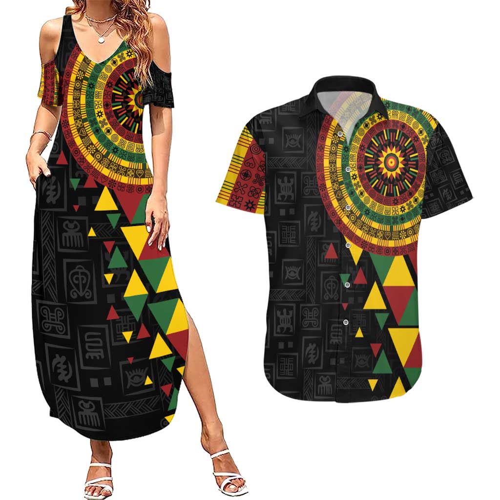 Personalized Adinkra Akan Culture Couples Matching Summer Maxi Dress and Hawaiian Shirt Afrikan Colors