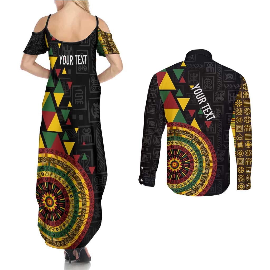 Personalized Adinkra Akan Culture Couples Matching Summer Maxi Dress and Long Sleeve Button Shirt Afrikan Colors