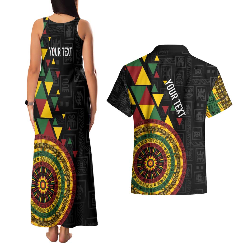 Personalized Adinkra Akan Culture Couples Matching Tank Maxi Dress and Hawaiian Shirt Afrikan Colors