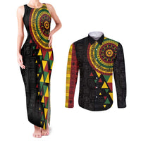 Personalized Adinkra Akan Culture Couples Matching Tank Maxi Dress and Long Sleeve Button Shirt Afrikan Colors