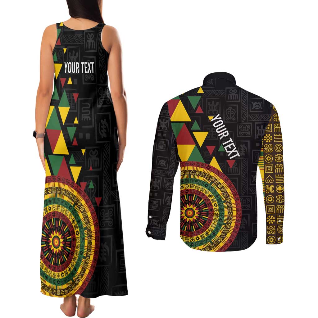 Personalized Adinkra Akan Culture Couples Matching Tank Maxi Dress and Long Sleeve Button Shirt Afrikan Colors