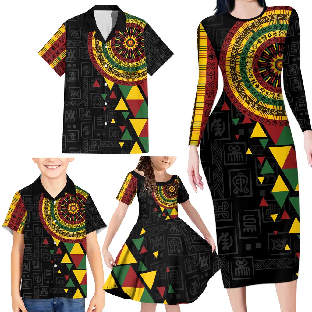 Personalized Adinkra Akan Culture Family Matching Long Sleeve Bodycon Dress and Hawaiian Shirt Afrikan Colors