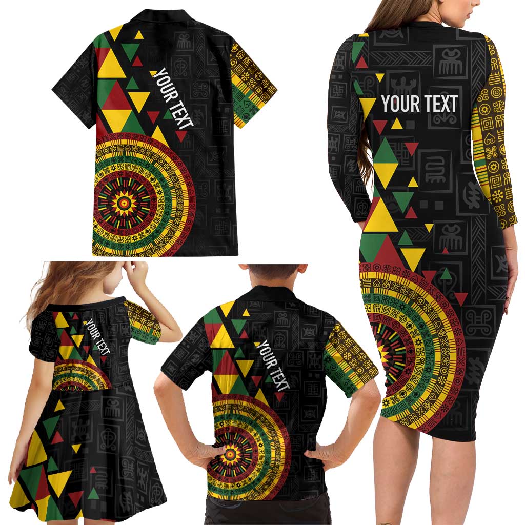 Personalized Adinkra Akan Culture Family Matching Long Sleeve Bodycon Dress and Hawaiian Shirt Afrikan Colors