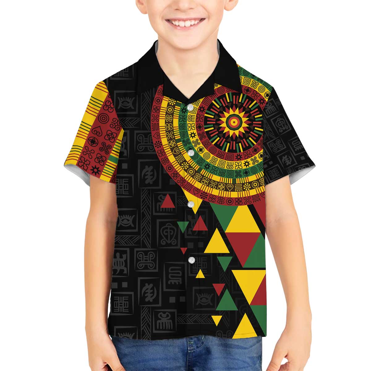 Personalized Adinkra Akan Culture Family Matching Off The Shoulder Long Sleeve Dress and Hawaiian Shirt Afrikan Colors