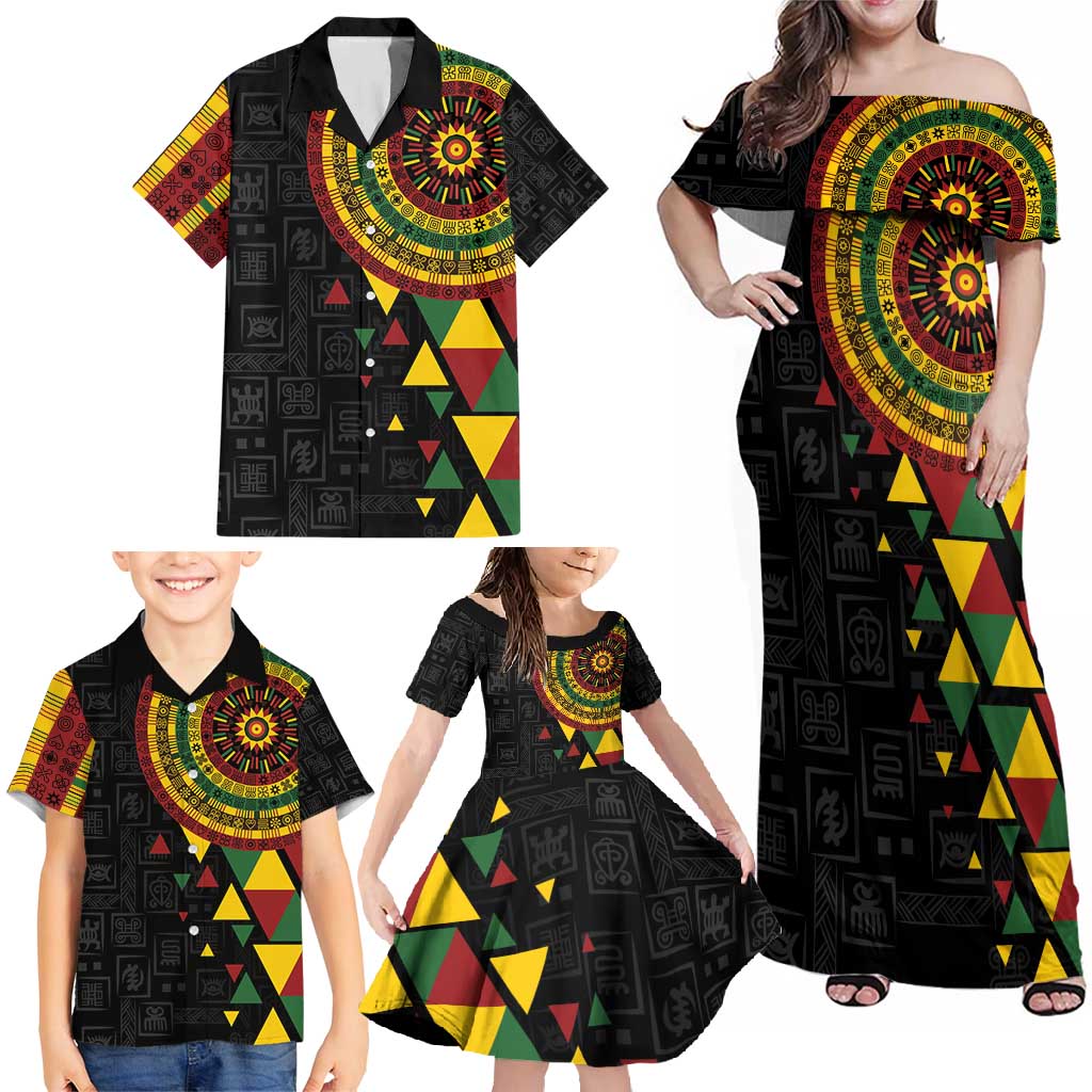 Personalized Adinkra Akan Culture Family Matching Off Shoulder Maxi Dress and Hawaiian Shirt Afrikan Colors