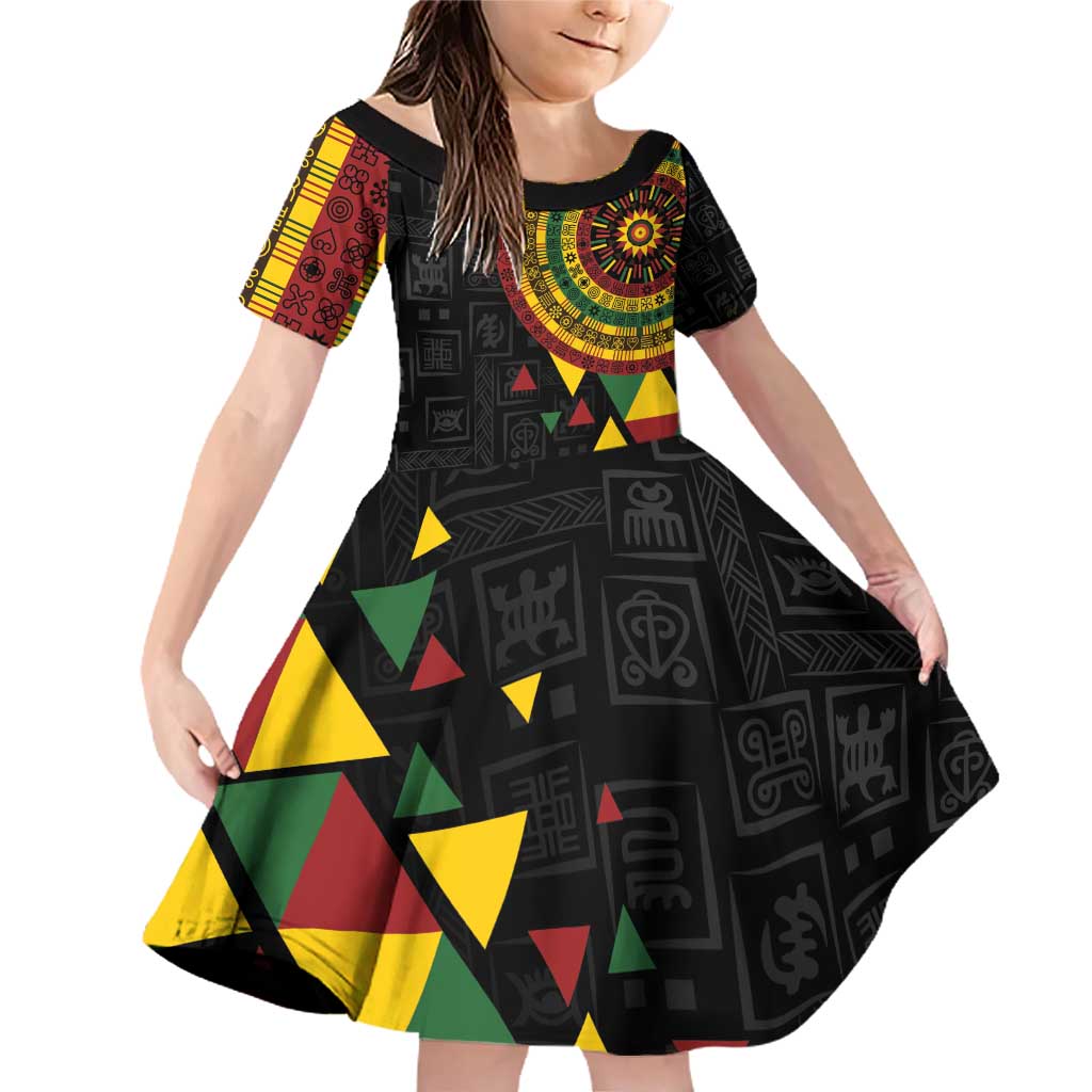 Personalized Adinkra Akan Culture Family Matching Off Shoulder Short Dress and Hawaiian Shirt Afrikan Colors