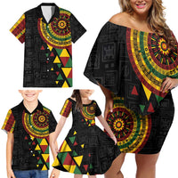 Personalized Adinkra Akan Culture Family Matching Off Shoulder Short Dress and Hawaiian Shirt Afrikan Colors