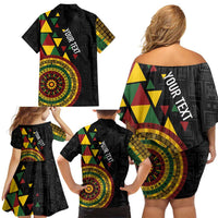 Personalized Adinkra Akan Culture Family Matching Off Shoulder Short Dress and Hawaiian Shirt Afrikan Colors