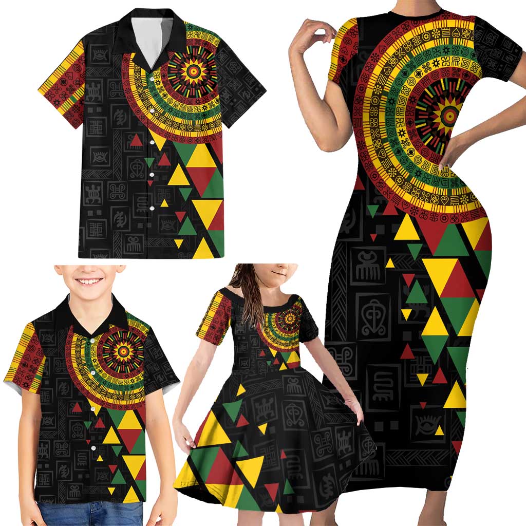 Personalized Adinkra Akan Culture Family Matching Short Sleeve Bodycon Dress and Hawaiian Shirt Afrikan Colors