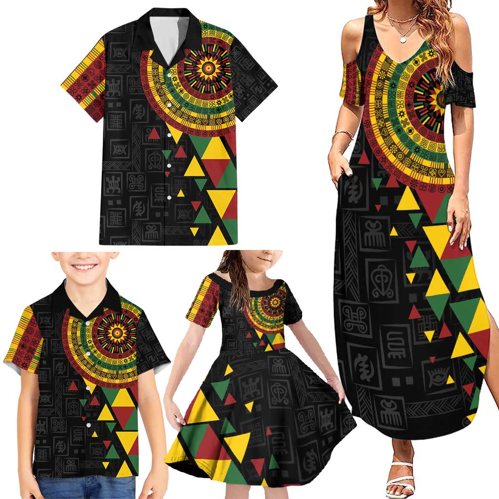 Personalized Adinkra Akan Culture Family Matching Summer Maxi Dress and Hawaiian Shirt Afrikan Colors