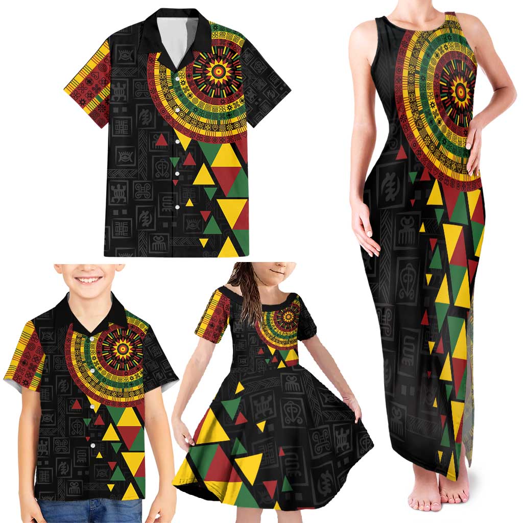 Personalized Adinkra Akan Culture Family Matching Tank Maxi Dress and Hawaiian Shirt Afrikan Colors