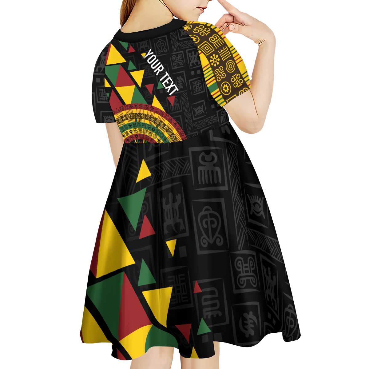 Personalized Adinkra Akan Culture Kid Short Sleeve Dress Afrikan Colors