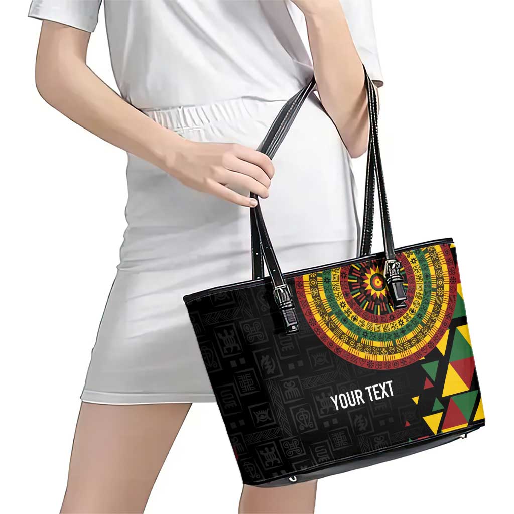Personalized Adinkra Akan Culture Leather Tote Bag Afrikan Colors