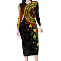 Personalized Adinkra Akan Culture Long Sleeve Bodycon Dress Afrikan Colors