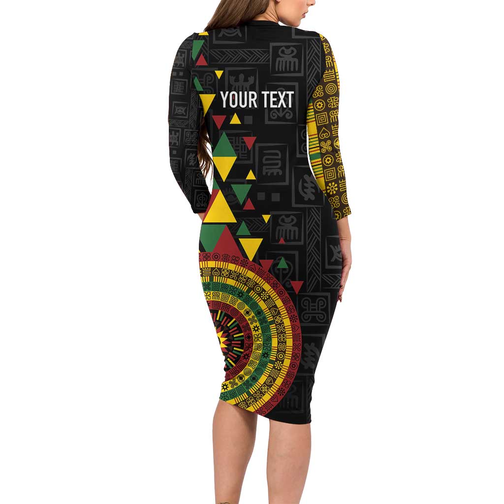 Personalized Adinkra Akan Culture Long Sleeve Bodycon Dress Afrikan Colors
