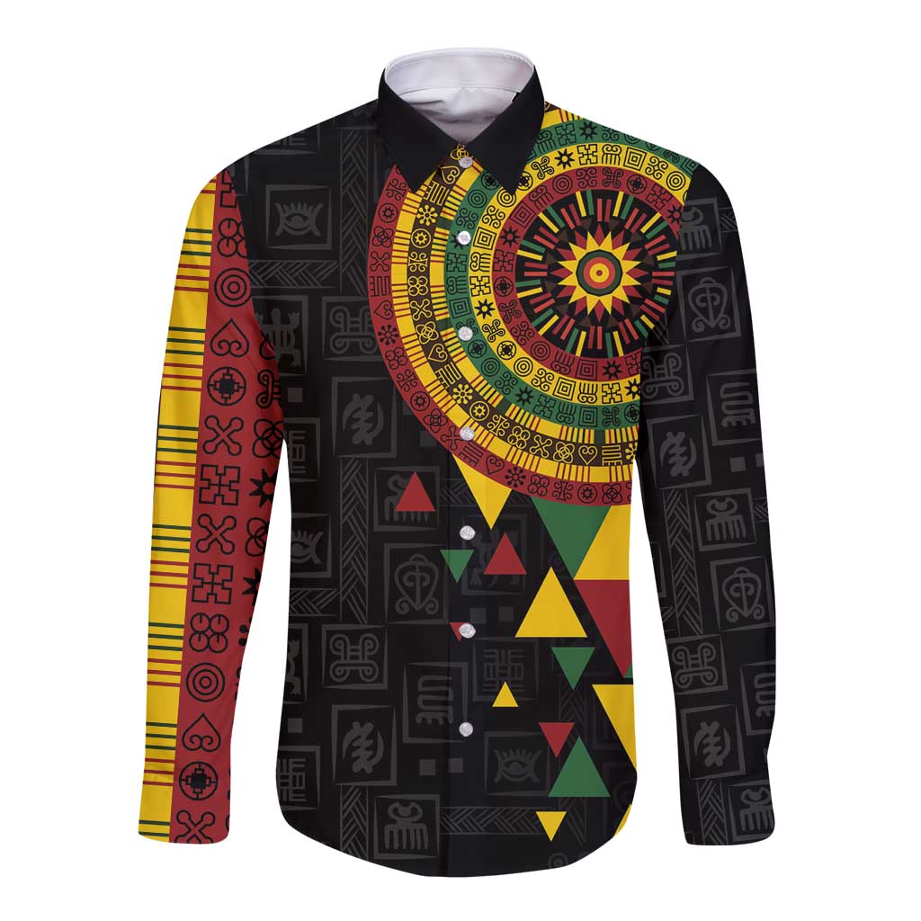 Personalized Adinkra Akan Culture Long Sleeve Button Shirt Afrikan Colors