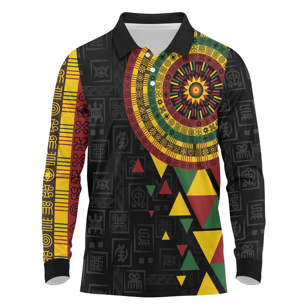 Personalized Adinkra Akan Culture Long Sleeve Polo Shirt Afrikan Colors