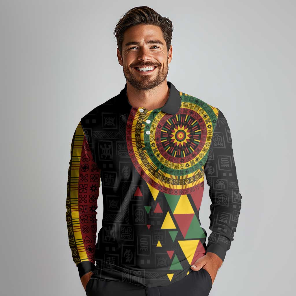 Personalized Adinkra Akan Culture Long Sleeve Polo Shirt Afrikan Colors