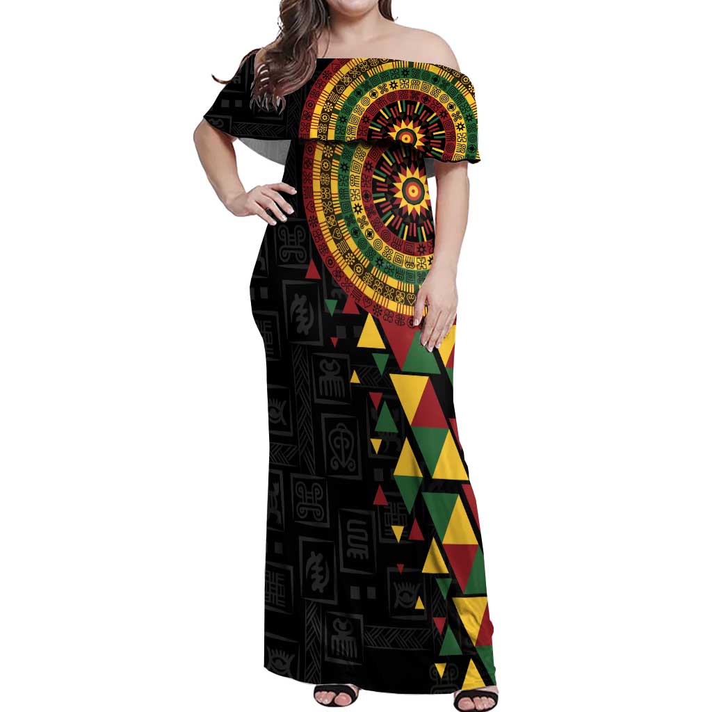Personalized Adinkra Akan Culture Off Shoulder Maxi Dress Afrikan Colors