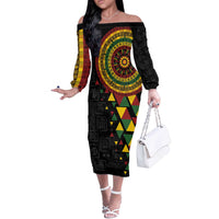 Personalized Adinkra Akan Culture Off The Shoulder Long Sleeve Dress Afrikan Colors