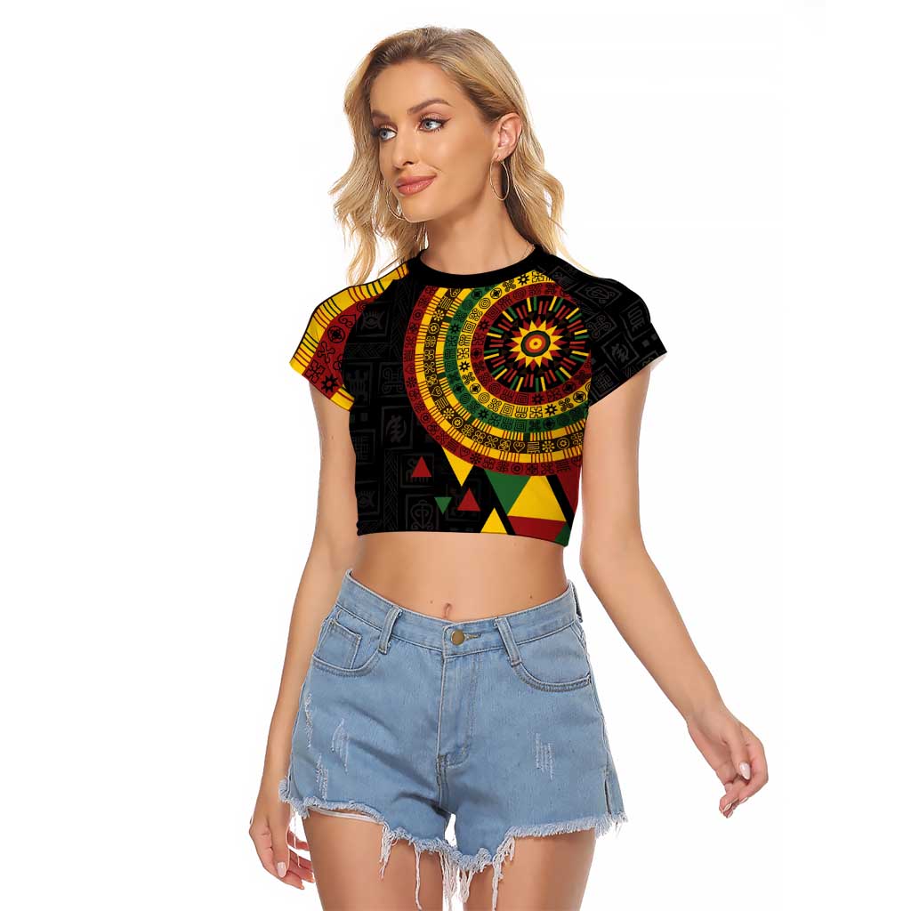 Personalized Adinkra Akan Culture Raglan Cropped T Shirt Afrikan Colors