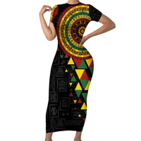 Personalized Adinkra Akan Culture Short Sleeve Bodycon Dress Afrikan Colors