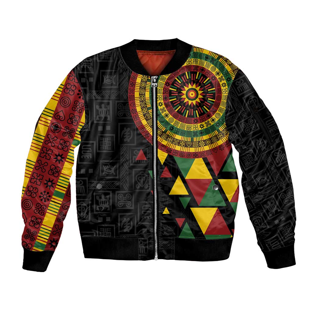 Personalized Adinkra Akan Culture Sleeve Zip Bomber Jacket Afrikan Colors